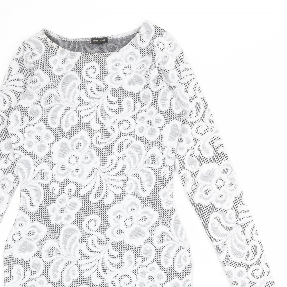 River Island Womens White Geometric Polyester Shift Size 8 Round Neck Pullover