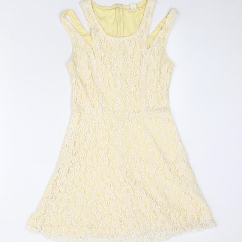 FOREVER 21 Womens White Polyester A-Line Size S Round Neck Zip - Cold Shoulder