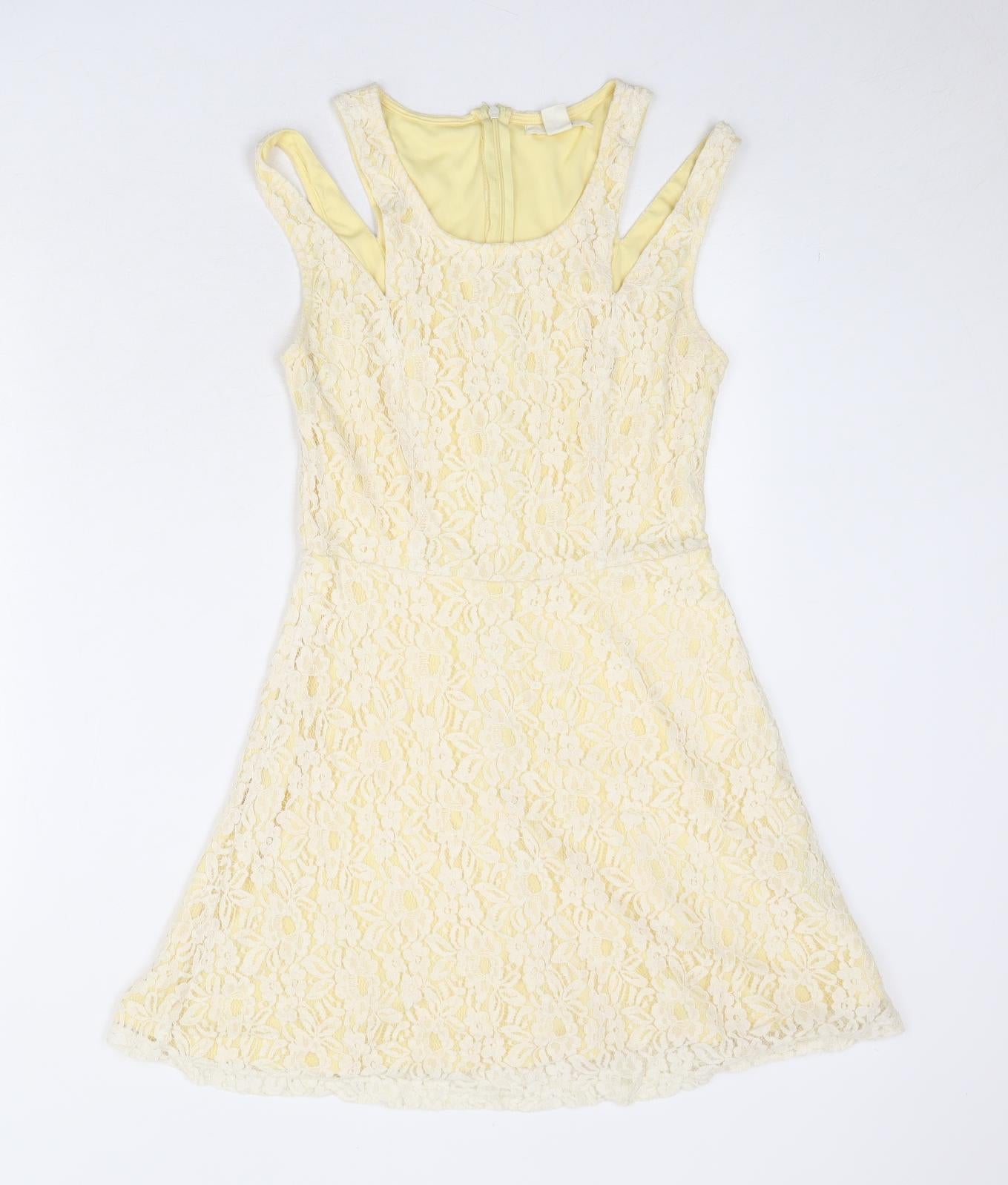 FOREVER 21 Womens White Polyester A-Line Size S Round Neck Zip - Cold Shoulder