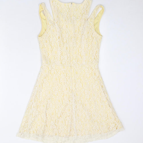FOREVER 21 Womens White Polyester A-Line Size S Round Neck Zip - Cold Shoulder