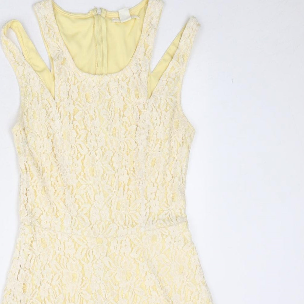 FOREVER 21 Womens White Polyester A-Line Size S Round Neck Zip - Cold Shoulder