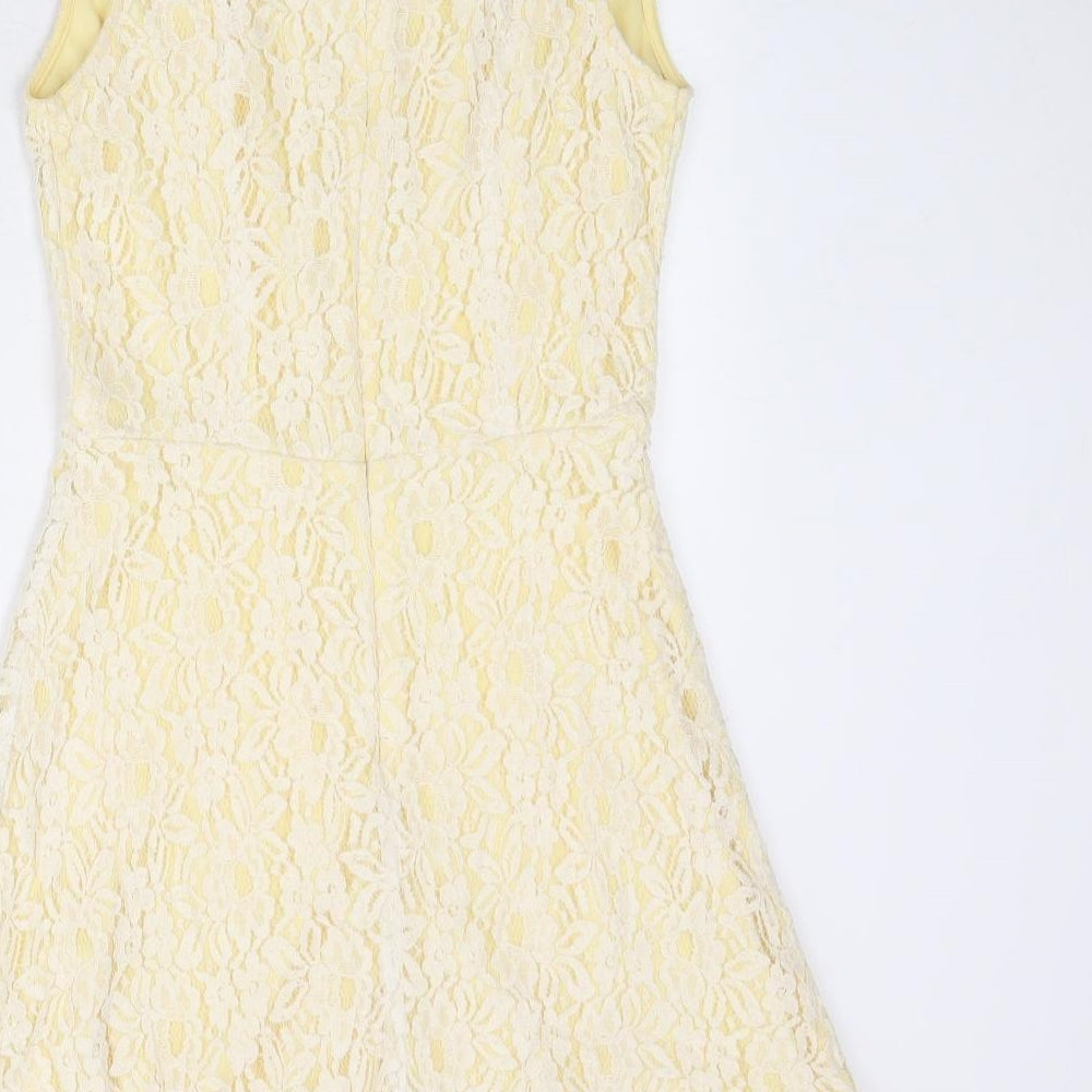 FOREVER 21 Womens White Polyester A-Line Size S Round Neck Zip - Cold Shoulder