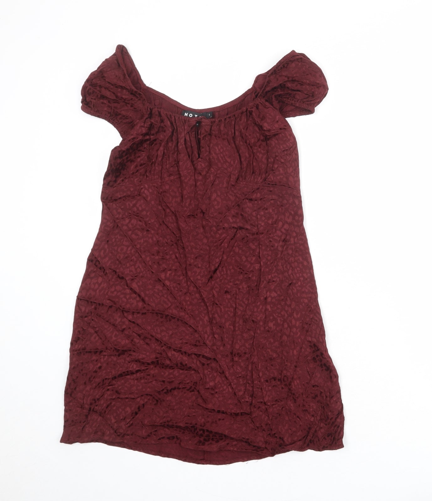 Motel Womens Red Geometric Viscose A-Line Size S Round Neck Zip