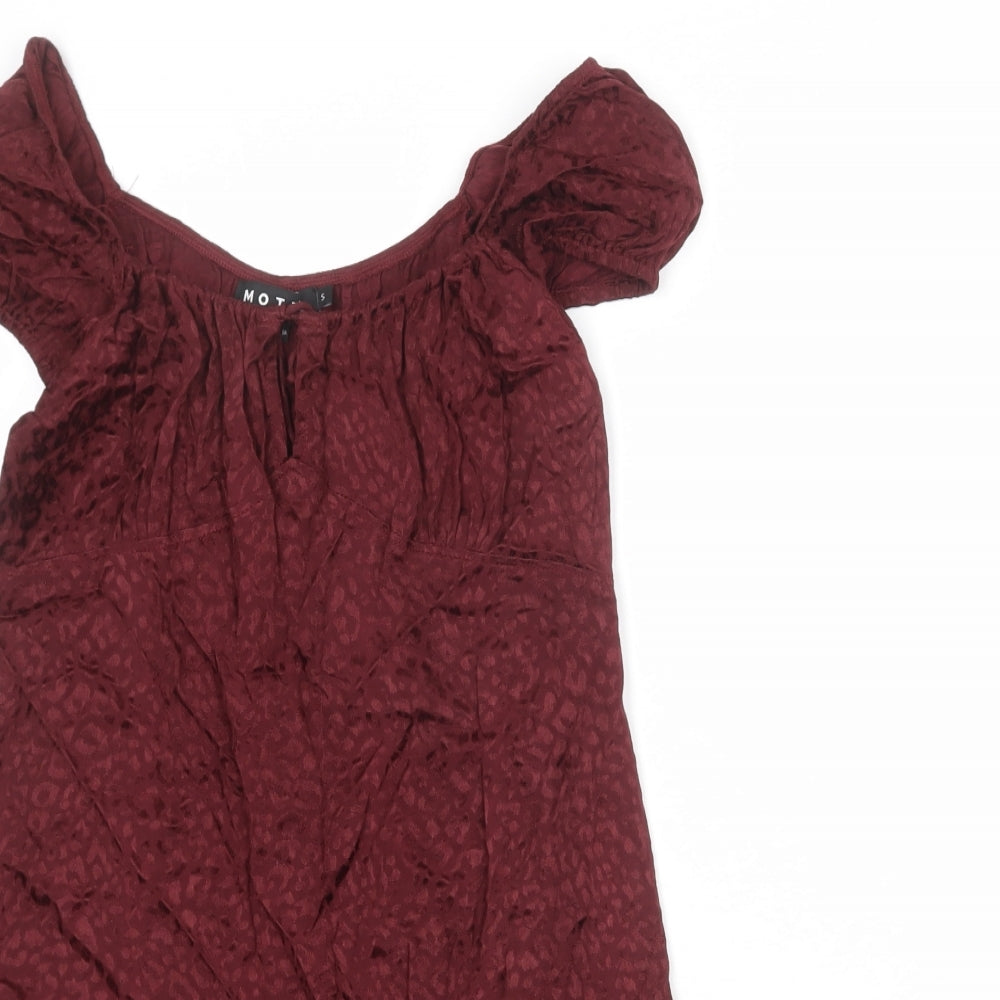 Motel Womens Red Geometric Viscose A-Line Size S Round Neck Zip