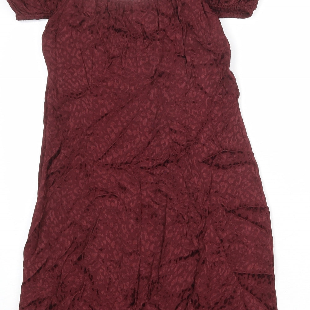 Motel Womens Red Geometric Viscose A-Line Size S Round Neck Zip