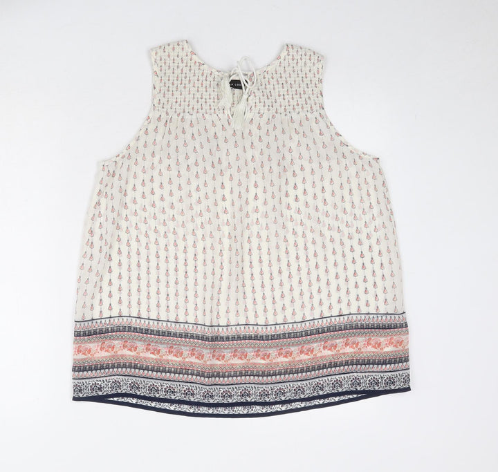 New Look Womens Ivory Geometric Polyester Basic Tank Size 12 Boat Neck