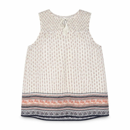 Front view of New Look women’s ivory geometric polyester basic tank, size UK 12, boat neck