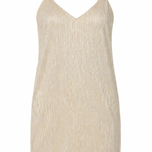 Pull&Bear Womens Gold Polyester Tank Dress Size L V-Neck Pullover - Open Back