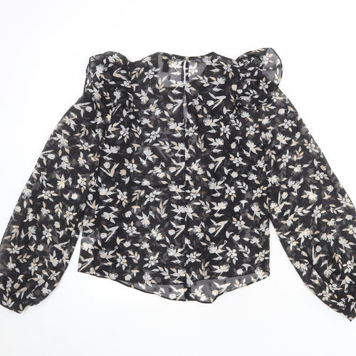 River Island Womens Black Floral Polyester Basic Blouse Size 6 Round Neck