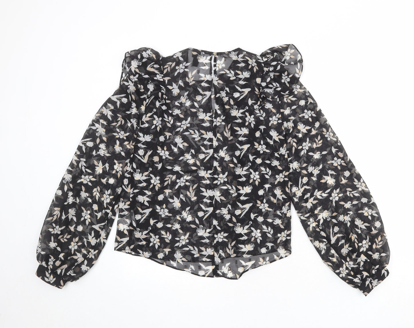 River Island Womens Black Floral Polyester Basic Blouse Size 6 Round Neck