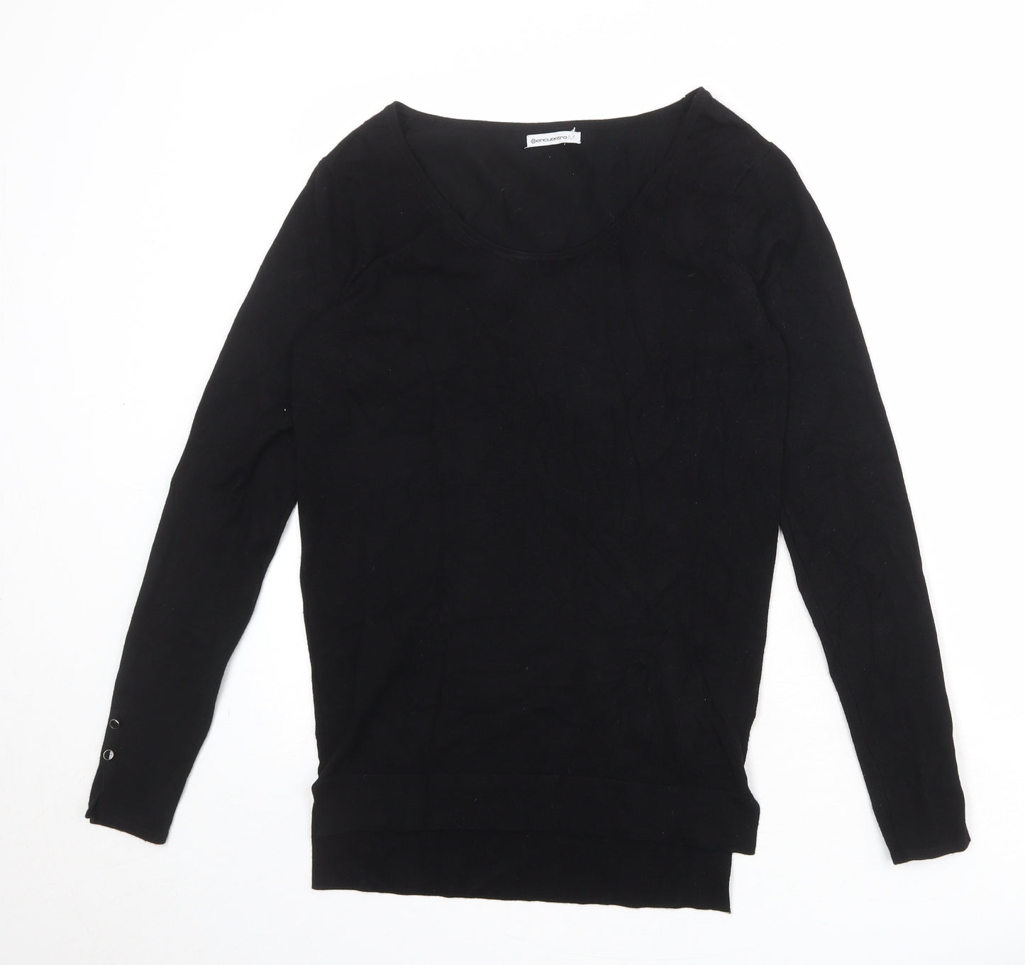 Encuentro Womens Black Scoop Neck Viscose Pullover Jumper Size M
