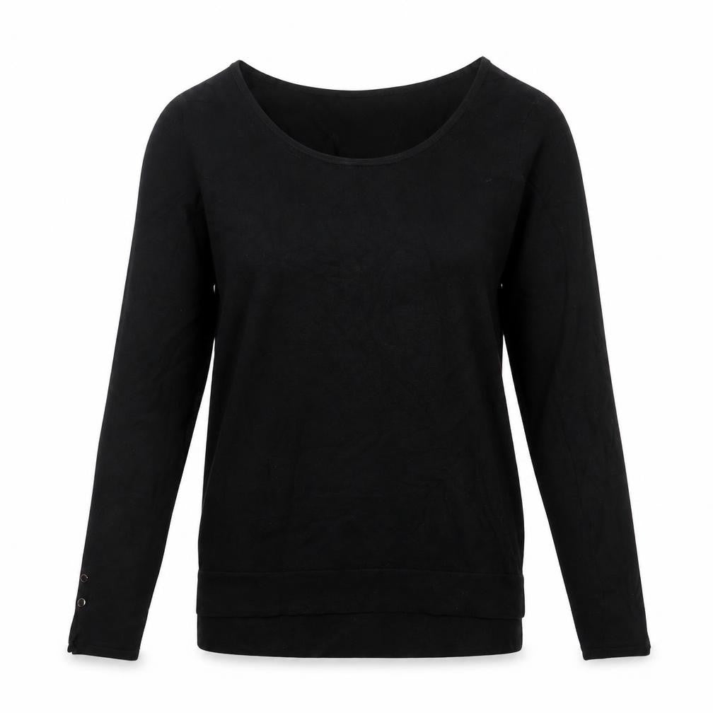 Front view of Encuentro women’s black scoop neck viscose jumper, size M