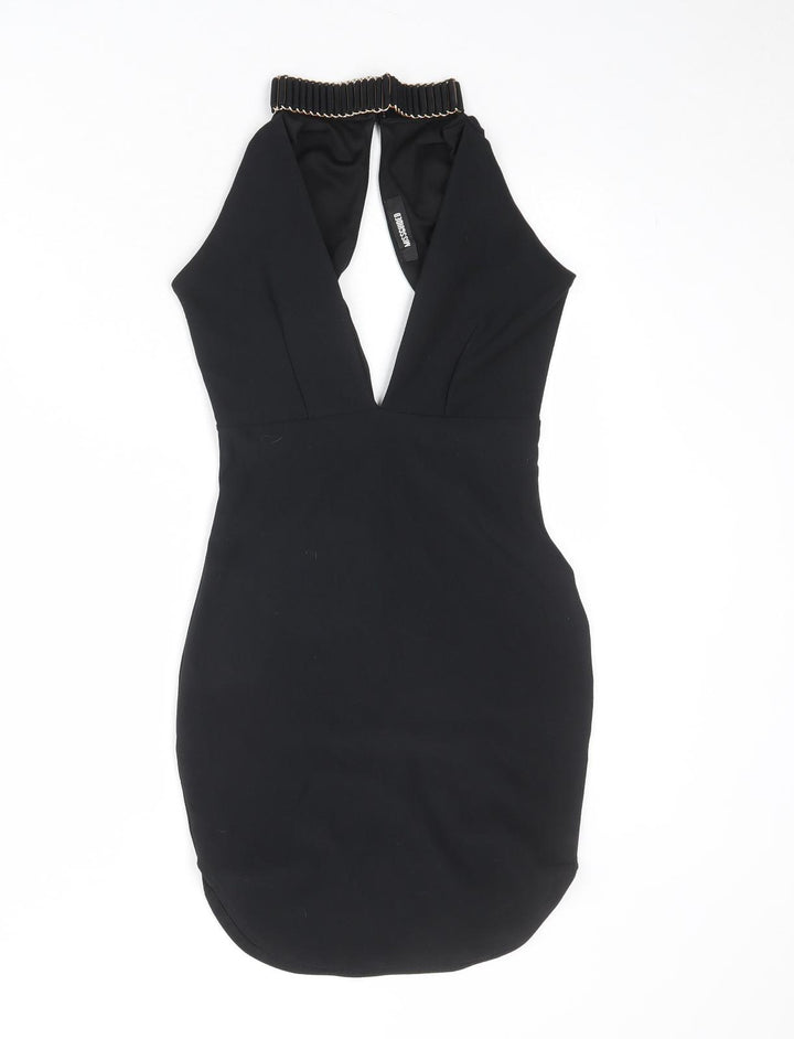Missguided Womens Black Polyester Mini Size 6 Halter Button