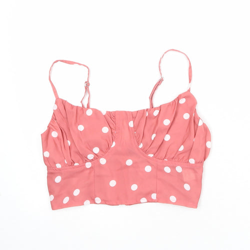 Missguided Womens Pink Polka Dot Polyester Cropped Tank Size 6 Scoop Neck - Bralette