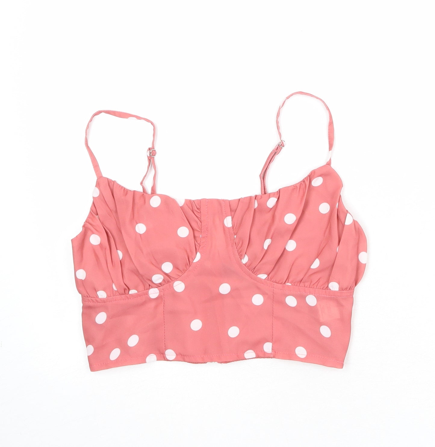 Missguided Womens Pink Polka Dot Polyester Cropped Tank Size 6 Scoop Neck - Bralette