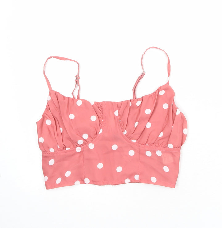 Missguided Womens Pink Polka Dot Polyester Cropped Tank Size 6 Scoop Neck - Bralette
