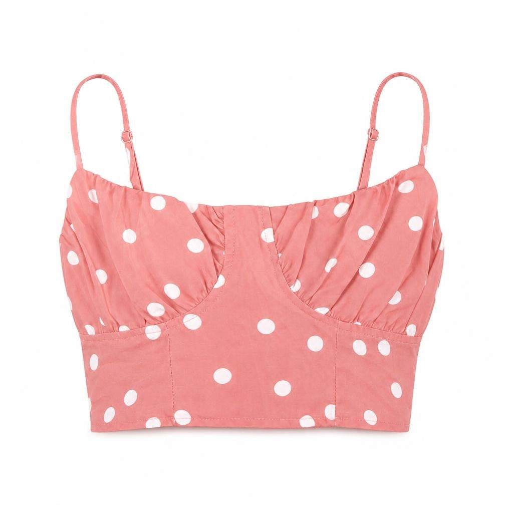 Missguided Womens Pink Polka Dot Polyester Cropped Tank Size 6 Scoop Neck - Bralette