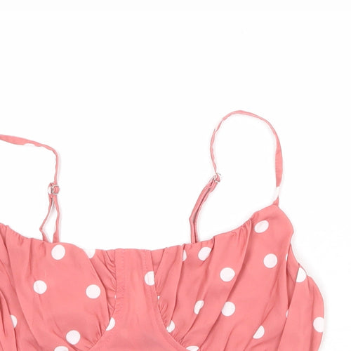 Missguided Womens Pink Polka Dot Polyester Cropped Tank Size 6 Scoop Neck - Bralette