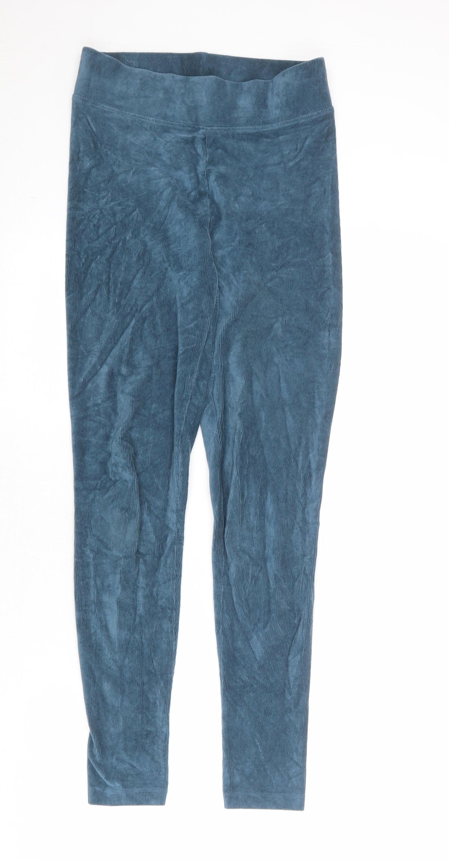 Marks and Spencer Womens Blue Cotton Carrot Leggings Size 8 - Ribbed