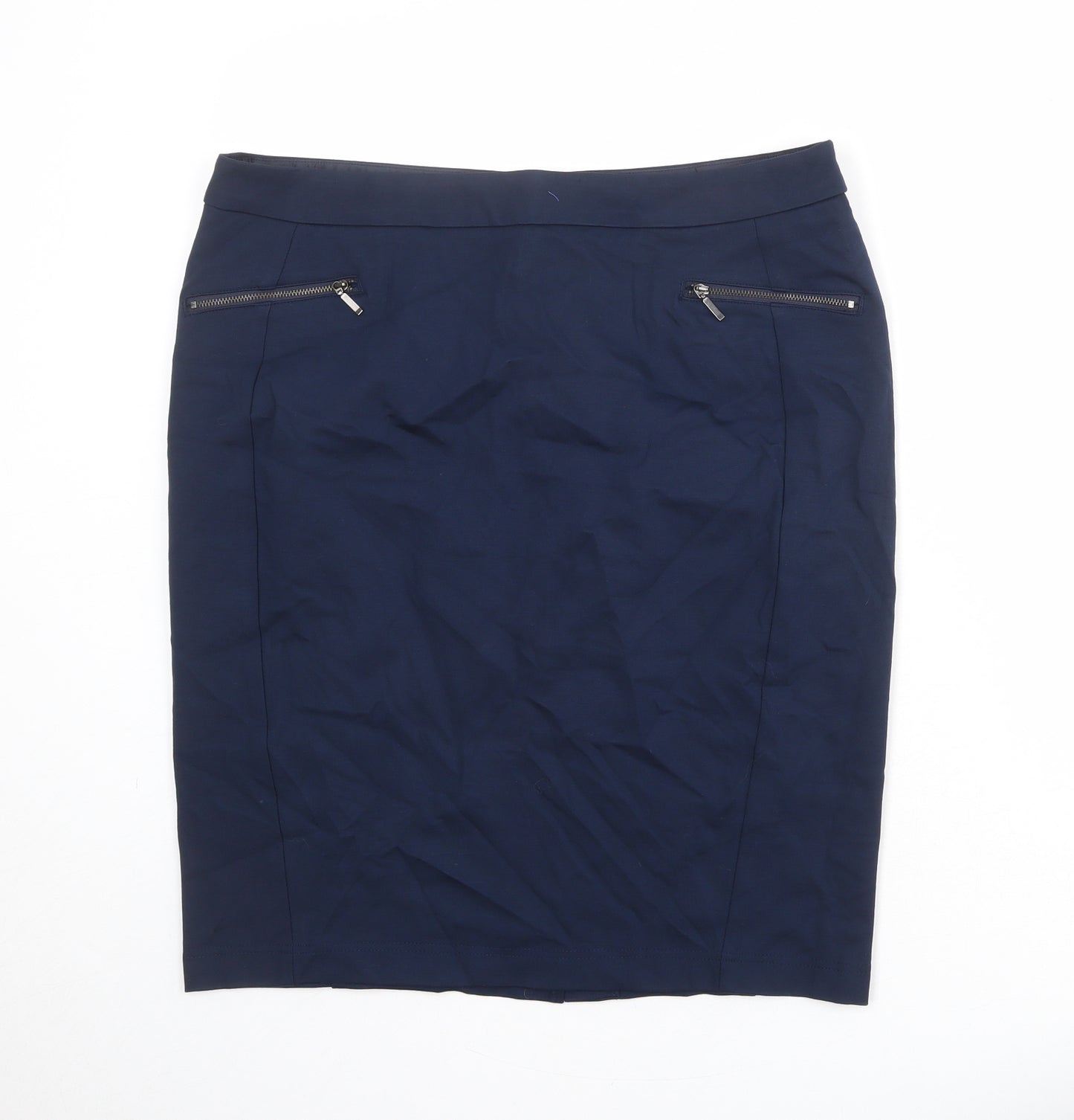 Marks and Spencer Womens Blue Viscose Straight & Pencil Skirt Size 18 Zip