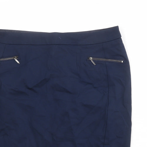 Marks and Spencer Womens Blue Viscose Straight & Pencil Skirt Size 18 Zip