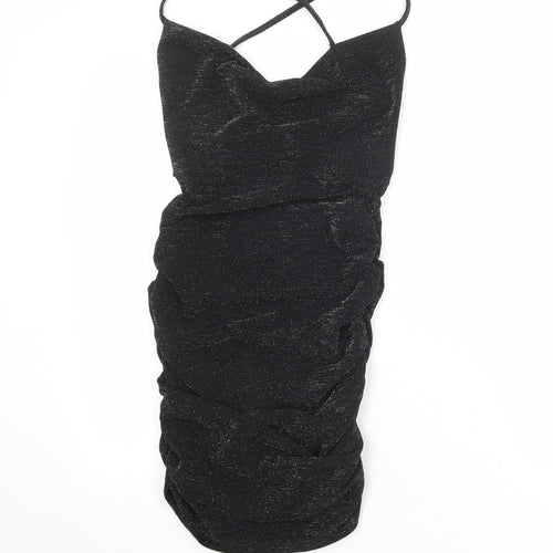Boohoo Womens Black Polyester Bodycon Size 6 V-Neck Pullover