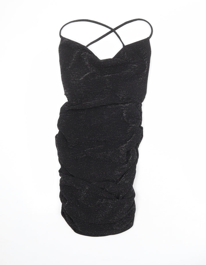 Boohoo Womens Black Polyester Bodycon Size 6 V-Neck Pullover