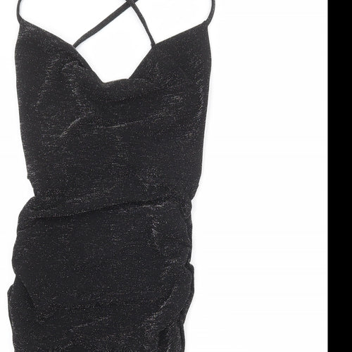Boohoo Womens Black Polyester Bodycon Size 6 V-Neck Pullover
