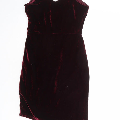 Parisian Womens Red Floral Polyester Tank Dress Size 8 V-Neck Zip