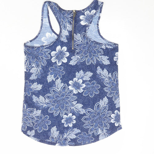 New Look Womens Blue Floral Polyester Basic Tank Size 8 Scoop Neck