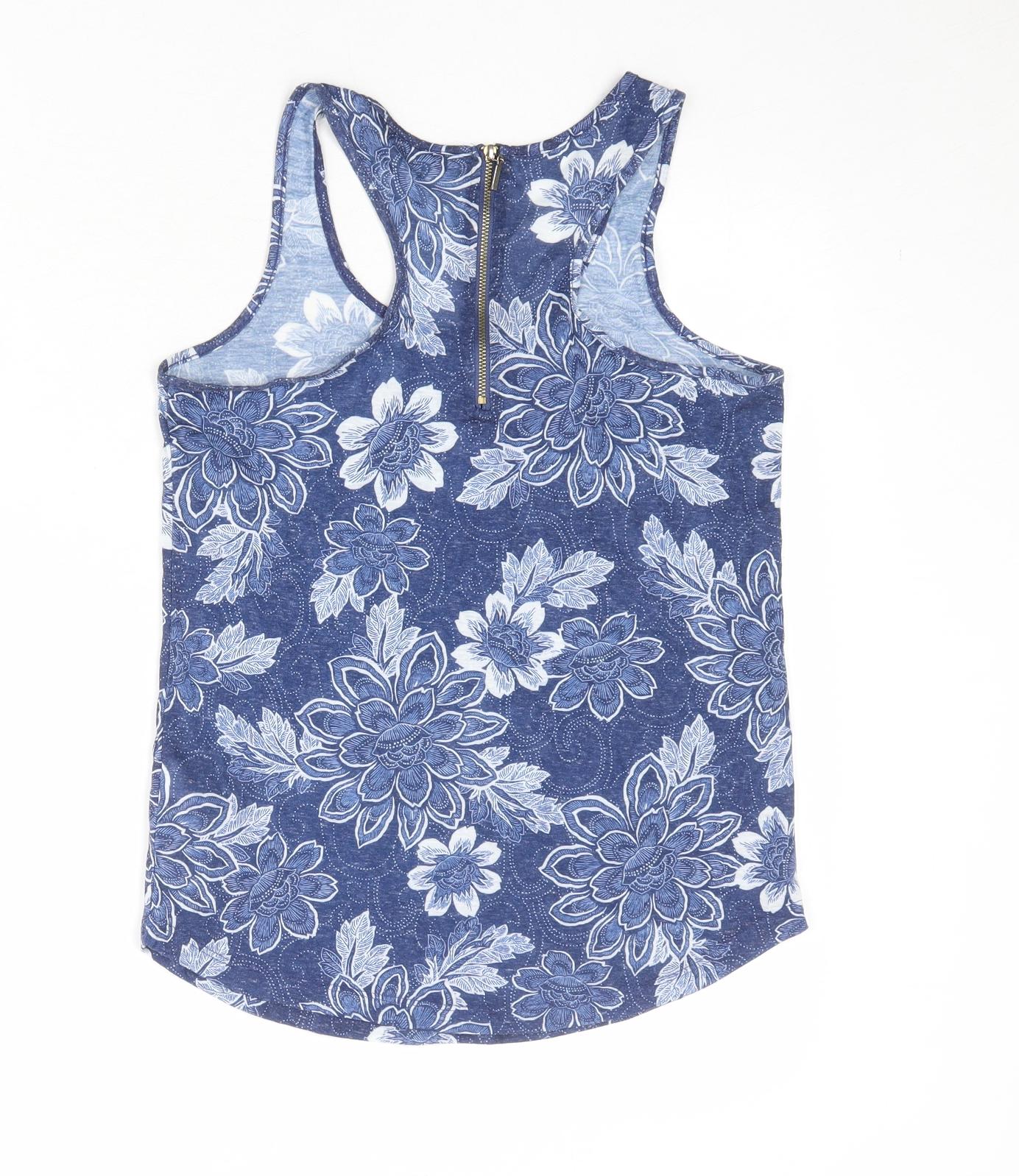 New Look Womens Blue Floral Polyester Basic Tank Size 8 Scoop Neck