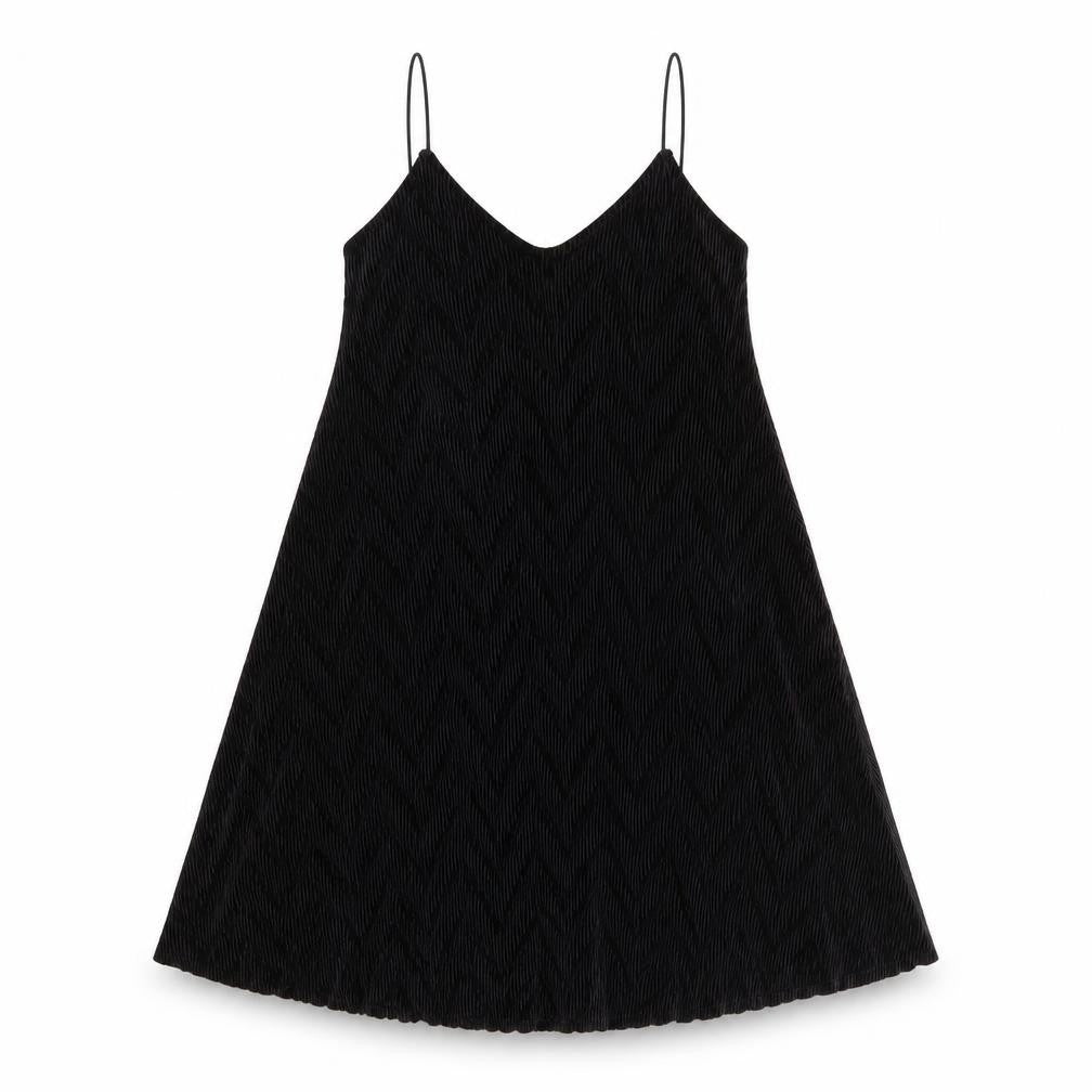 Front view of Marks & Spencer women’s black polyester tank dress, size UK 12, v-neck pullover
