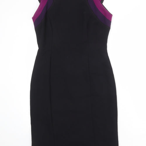 Marks and Spencer Womens Black Polyester Shift Size 10 Round Neck Zip
