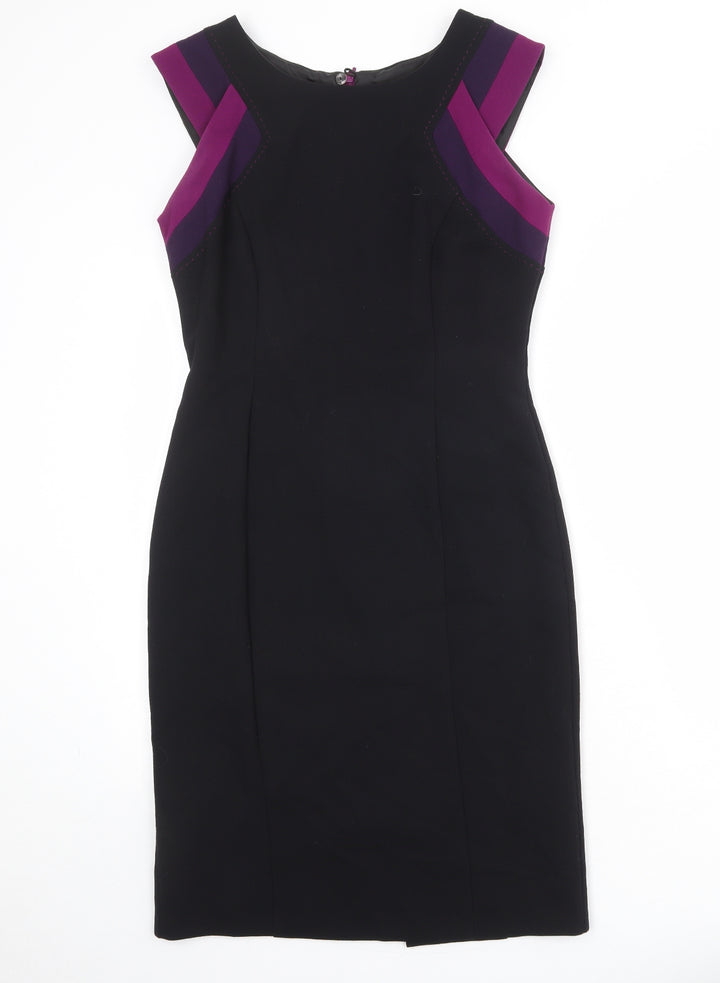Marks and Spencer Womens Black Polyester Shift Size 10 Round Neck Zip