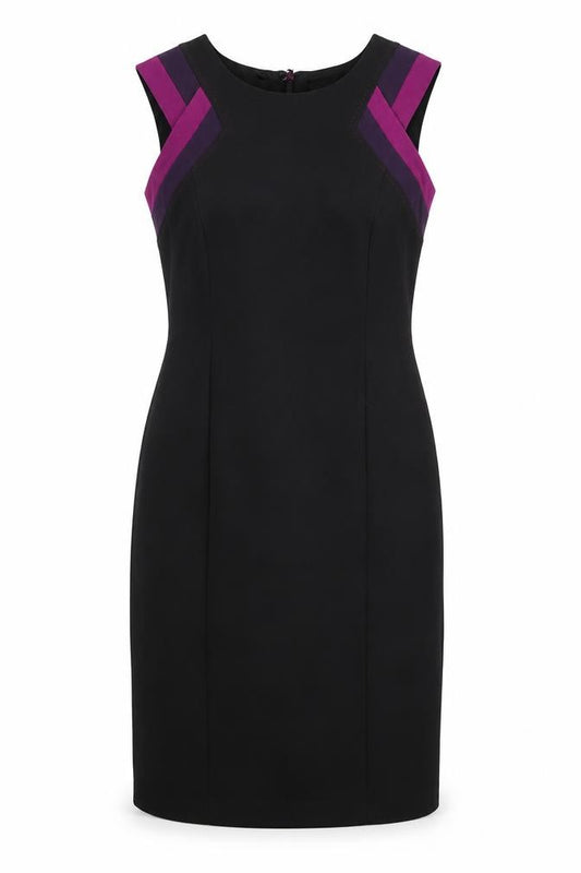 Front view of Marks & Spencer women’s black polyester shift, size UK 10, round neck zip