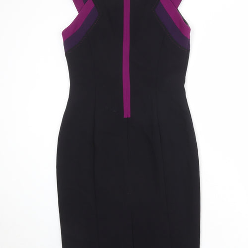 Marks and Spencer Womens Black Polyester Shift Size 10 Round Neck Zip