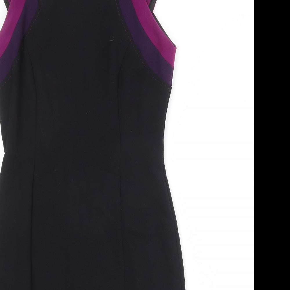 Marks and Spencer Womens Black Polyester Shift Size 10 Round Neck Zip