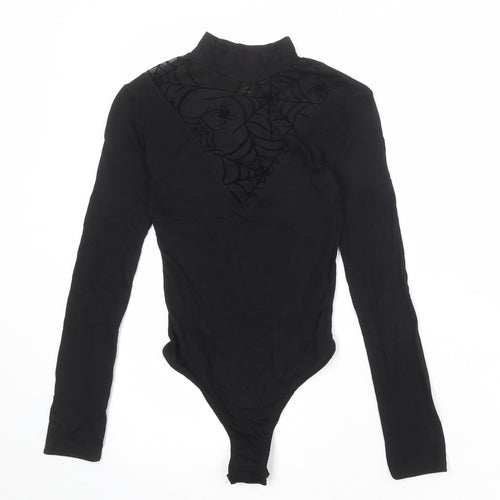 Pink Vanilla Womens Black Viscose Bodysuit One-Piece Size 6 Snap - Spider Web Halloween