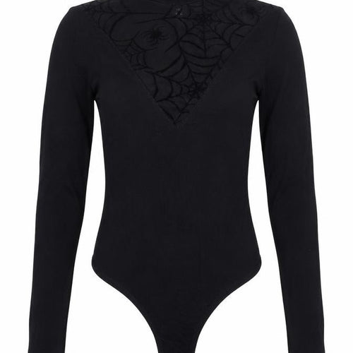 Pink Vanilla Womens Black Viscose Bodysuit One-Piece Size 6 Snap - Spider Web Halloween