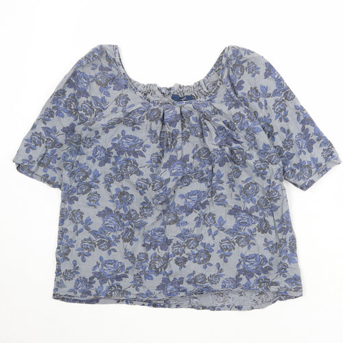 NEXT Womens Grey Floral 100% Cotton Basic Blouse Size 10 Round Neck