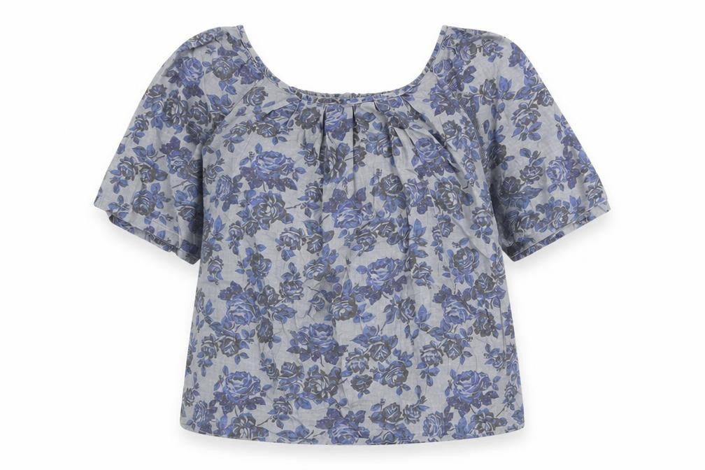 Front view of Next women’s grey floral 100% cotton basic blouse, size UK 10, round neck