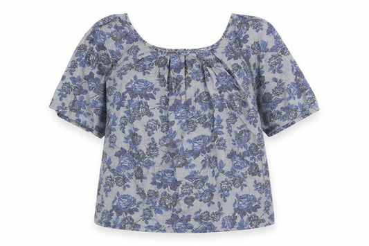 Front view of Next women’s grey floral 100% cotton basic blouse, size UK 10, round neck