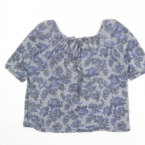 NEXT Womens Grey Floral 100% Cotton Basic Blouse Size 10 Round Neck