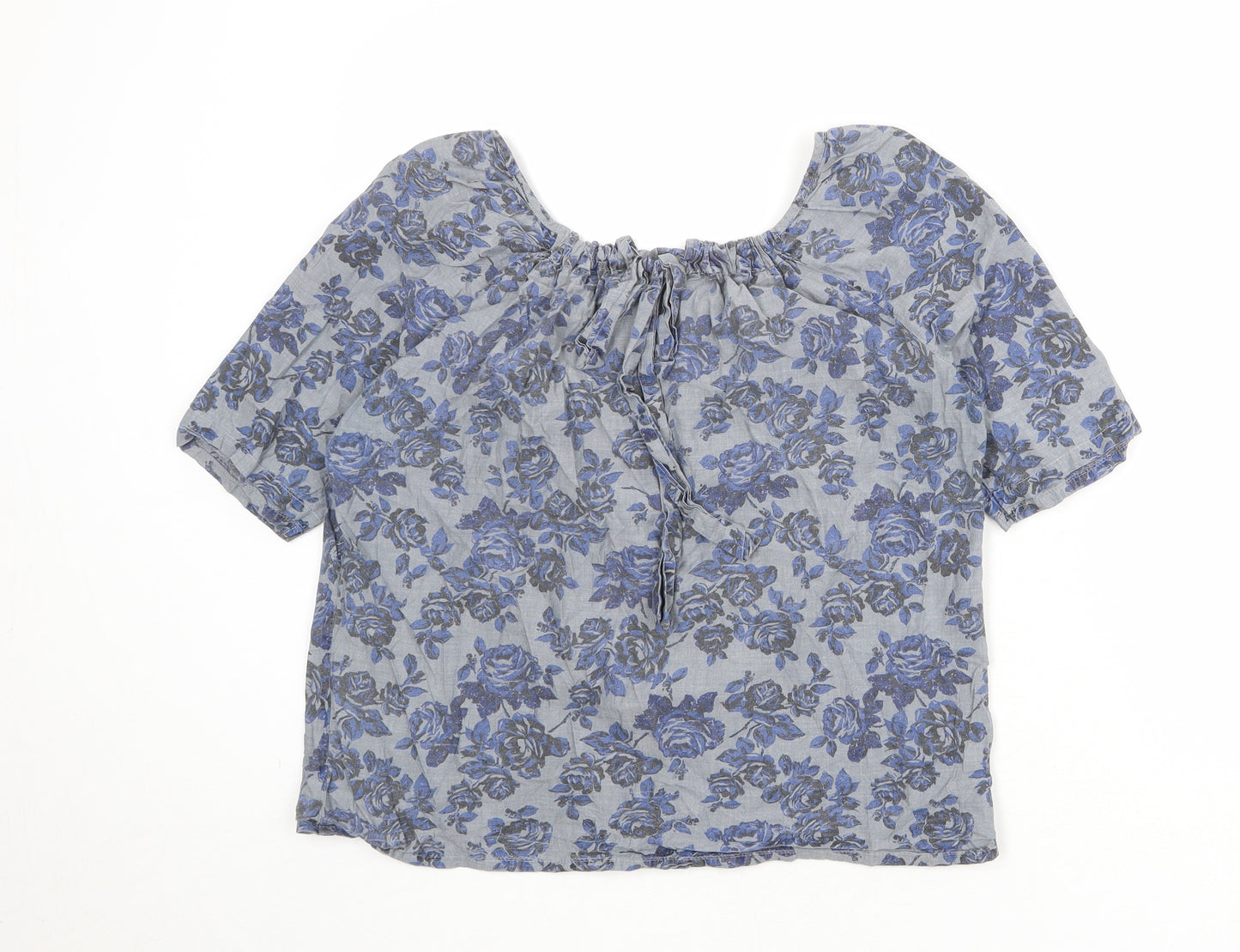 NEXT Womens Grey Floral 100% Cotton Basic Blouse Size 10 Round Neck