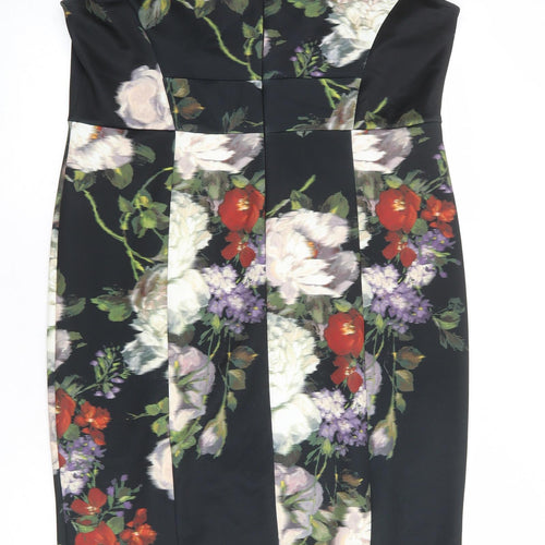 Marks and Spencer Womens Black Floral Polyester Shift Size 16 V-Neck Zip - Lace Details