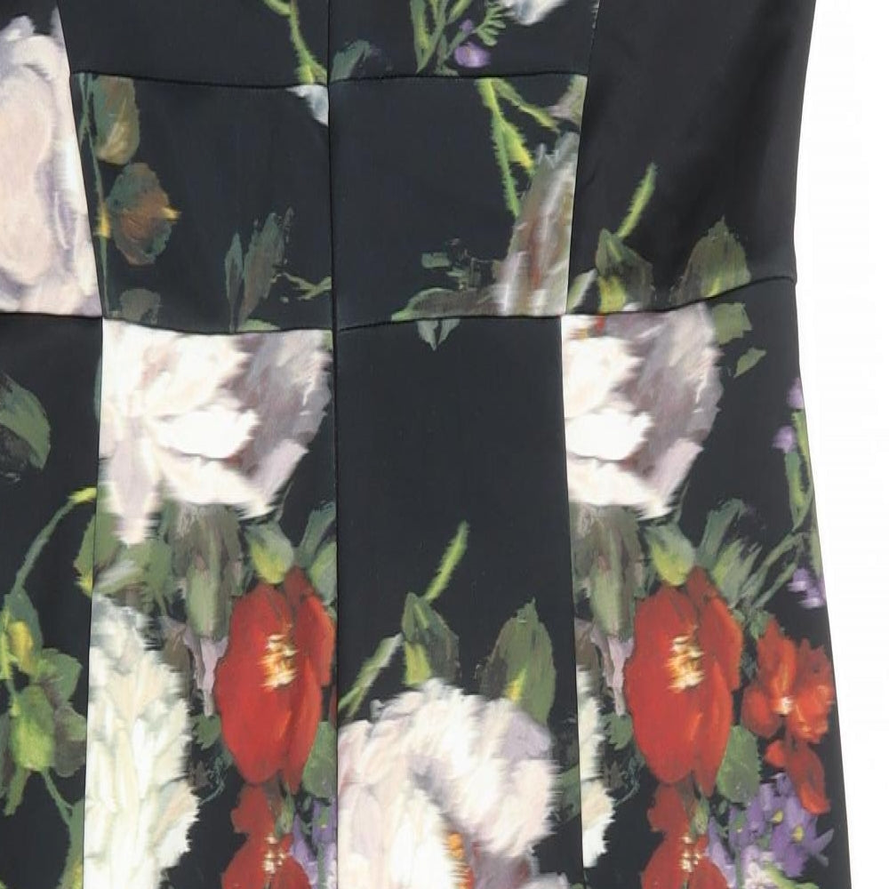 Marks and Spencer Womens Black Floral Polyester Shift Size 16 V-Neck Zip - Lace Details