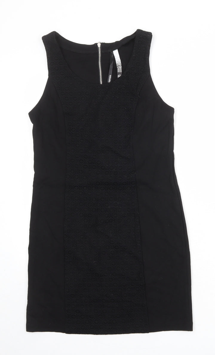 Kensie Womens Black Viscose Shift Size M Round Neck Zip