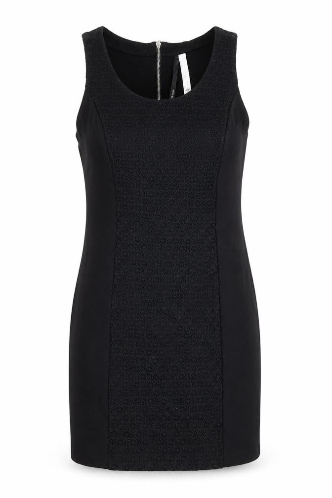 Front view of Kensie women’s black viscose shift, size M, round neck zip