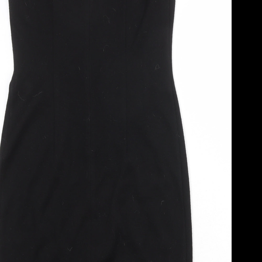 Roman Womens Black Floral Acrylic Shift Size 12 Round Neck Zip