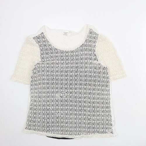 NEXT Womens Ivory Cotton Basic Blouse Size 14 Round Neck